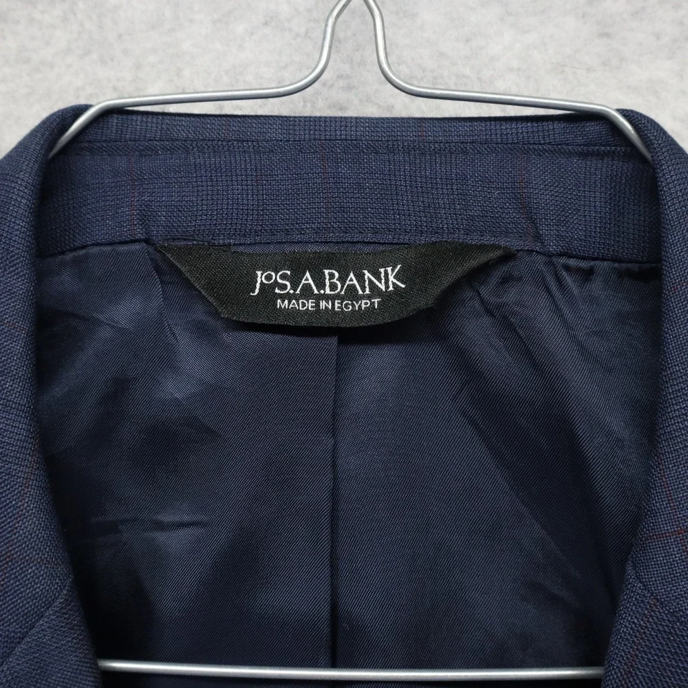 Jos A Bank Blazer Mens 44L‎ Tailored Wool 2-Button Suit Jacket Coat Blue Plaid